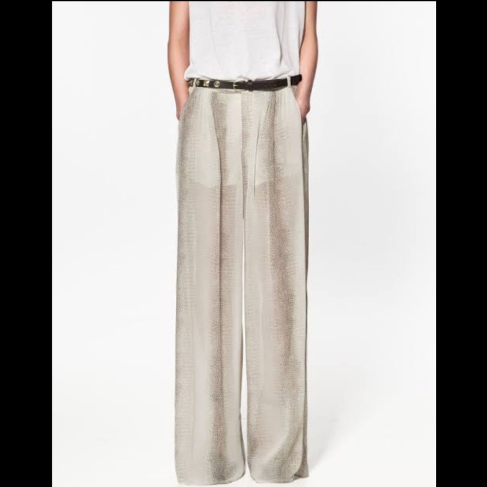Zara Woman Chiffon snake print wide leg pants